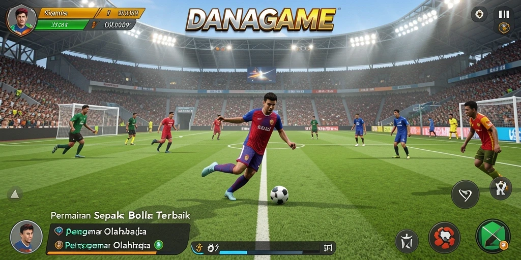 Screenshot dari gameplay menampilkan pertarungan seru di lapangan sepak bola.
