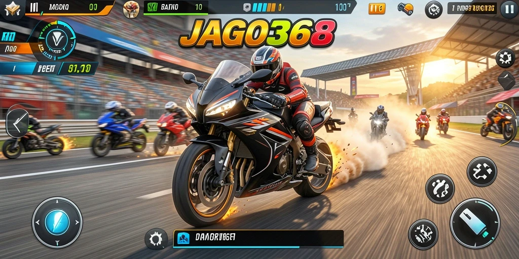 Screenshot gameplay JAGO368 menampilkan balapan motor yang seru dan mendebarkan.