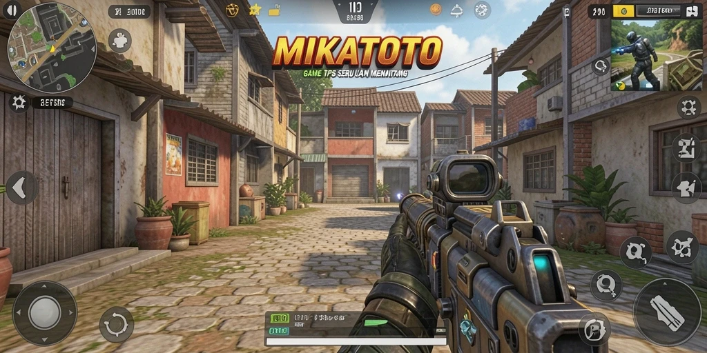 Tampilan gameplay seru MIKATOTO dengan aksi tembak-menembak yang intens.