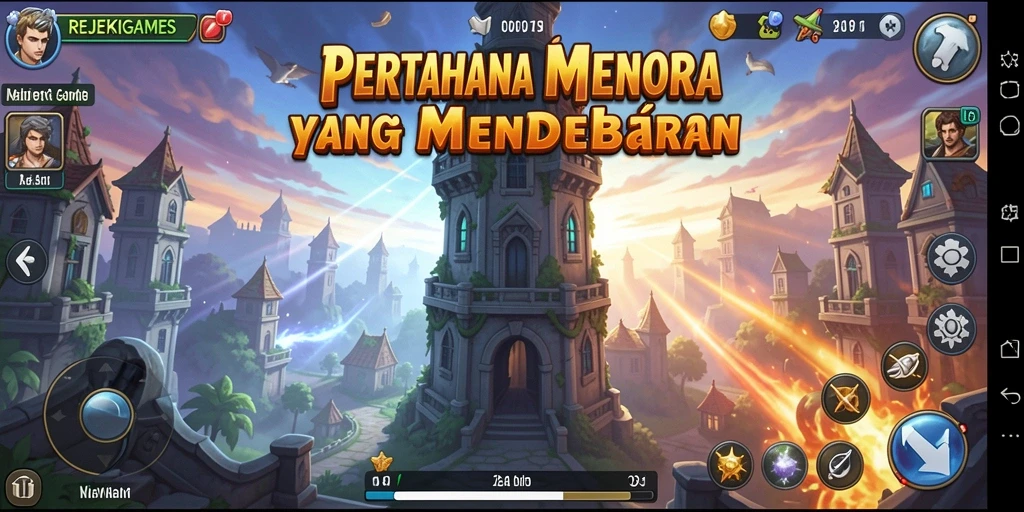 Tampilan seru gameplay Tower Defense dalam REJEKIGAMES.
