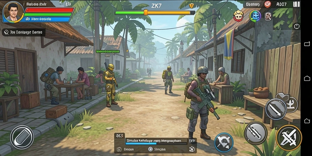 Tampilan gameplay ZK7 dengan karakter yang berinteraksi di dunia virtual.